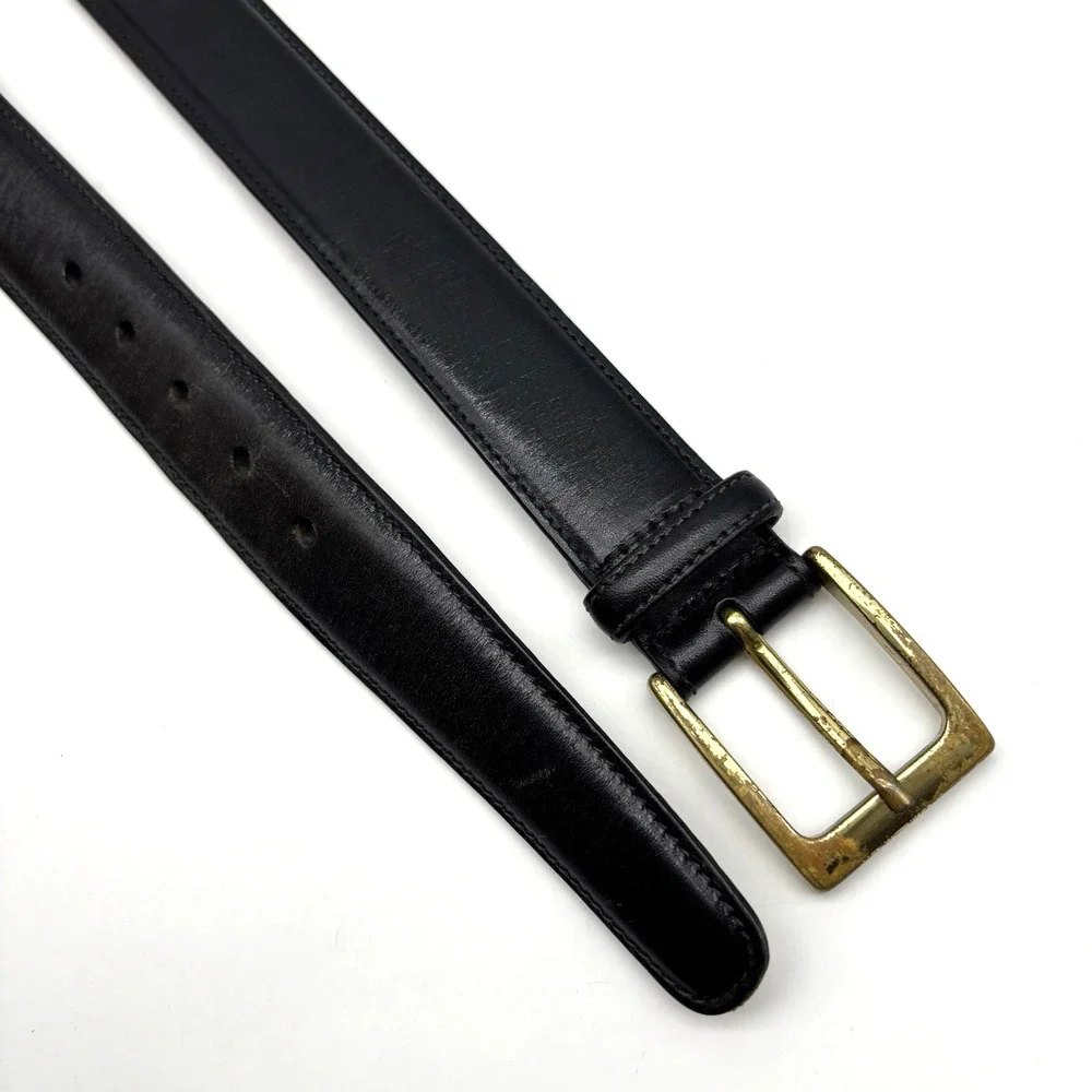 Vintage Trafalgar 1716 Cortina Black Leather Bass Buckle Belt 36 Handmade in USA